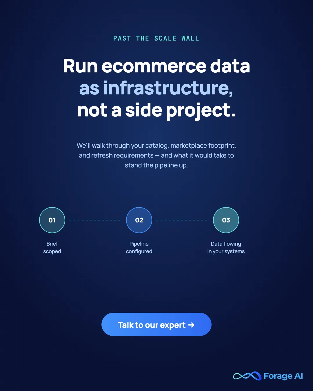 Promotional CTA, talk to a Forage AI expert about managed ecommerce data scraping for pricing, catalog, and review data at scale.