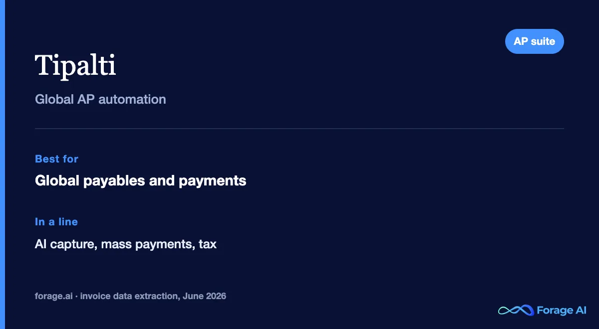 Tipalti snapshot: global accounts payable automation with invoice capture and mass payments