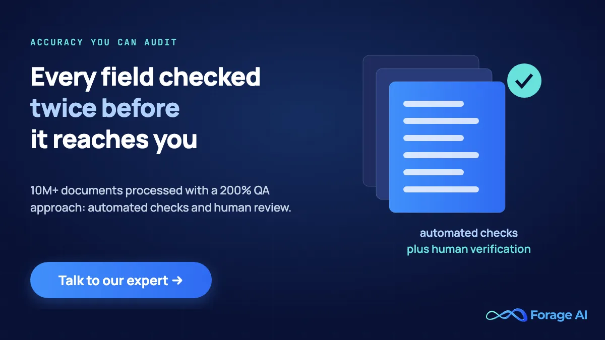 Forage AI document processing with a 200% QA approach of automated checks and human review