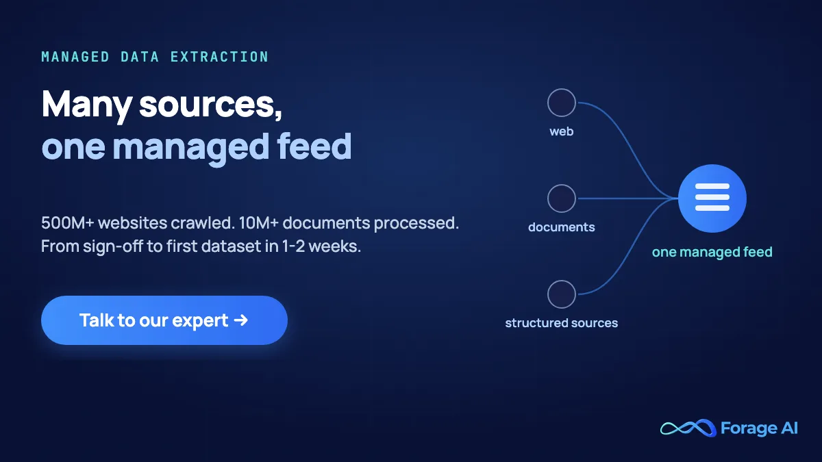 Forage AI managed data extraction: 500M+ websites crawled, 10M+ documents processed, first dataset in 1-2 weeks