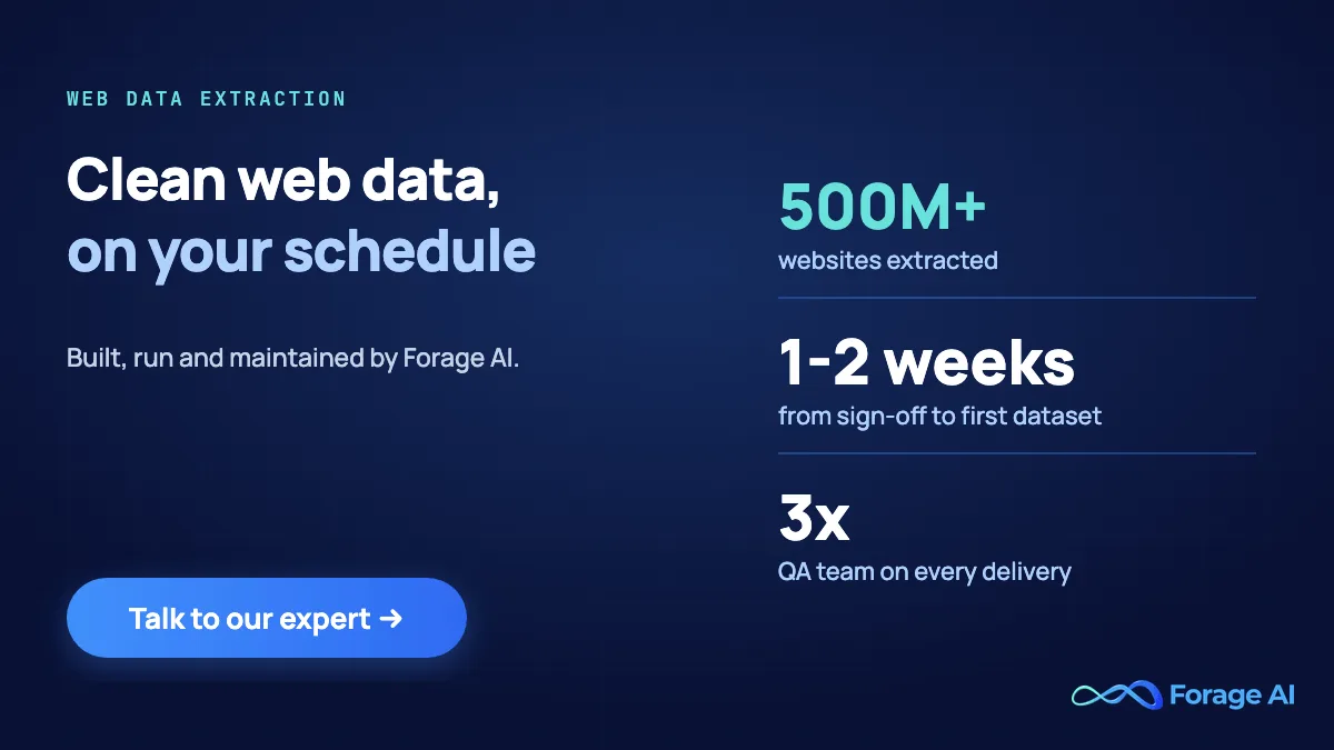 Forage AI web data extraction: clean web data on your schedule, 500M+ websites extracted