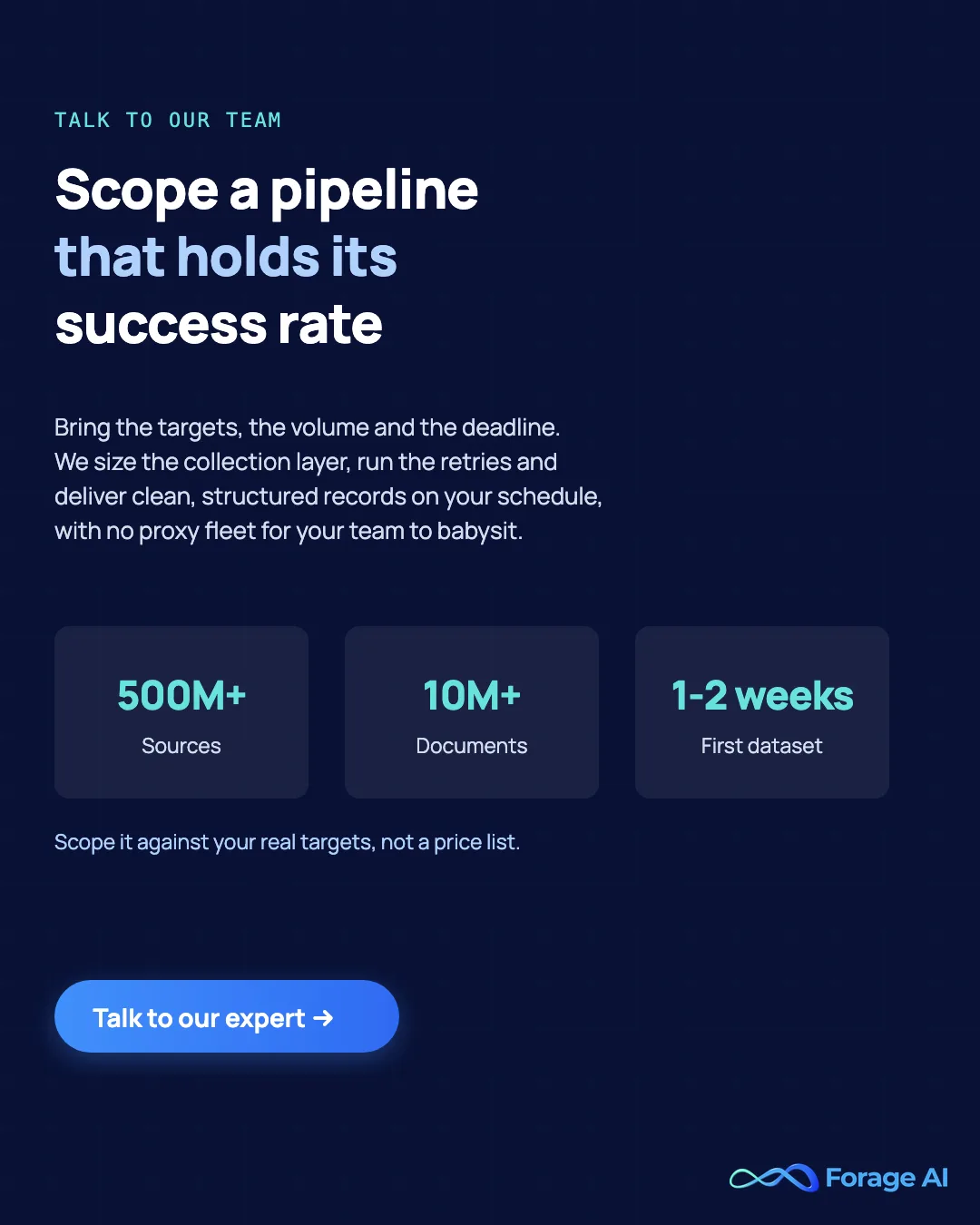 Forage AI promotional banner: scope a collection pipeline with our team