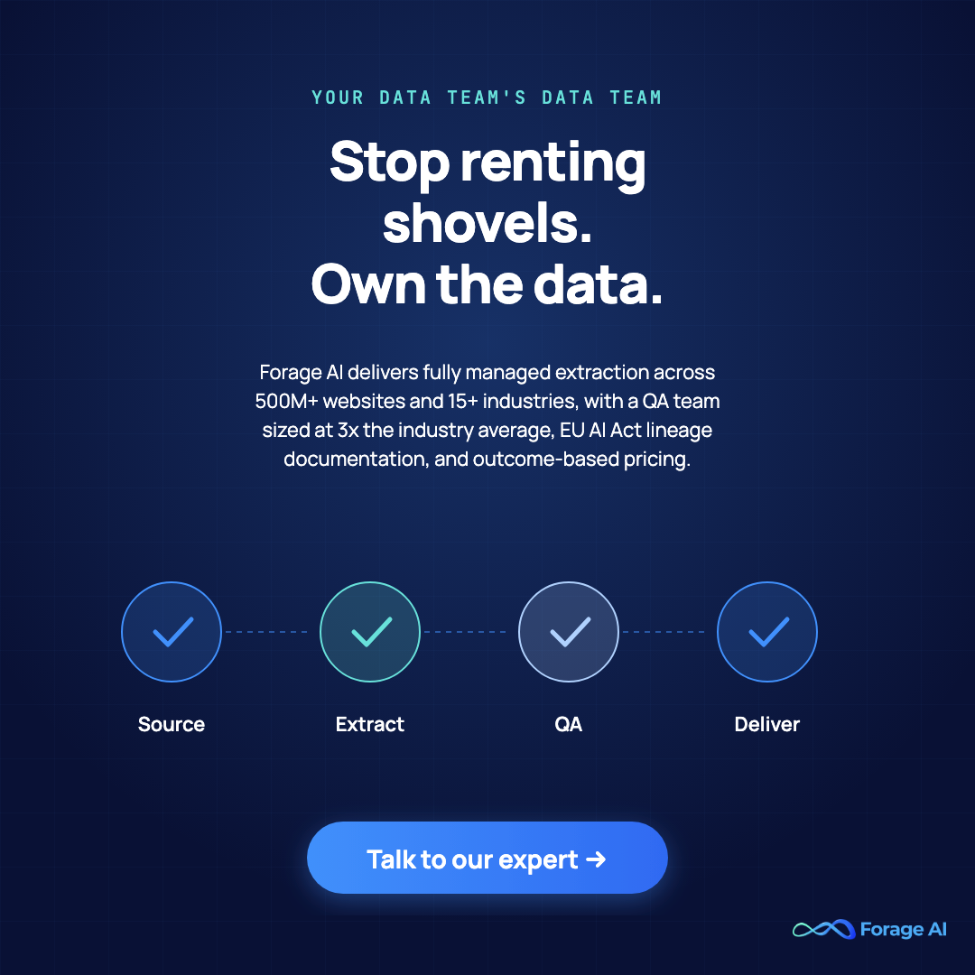 Promotional banner inviting enterprise buyers of web scraping services to talk to a Forage AI expert about fully managed extraction.