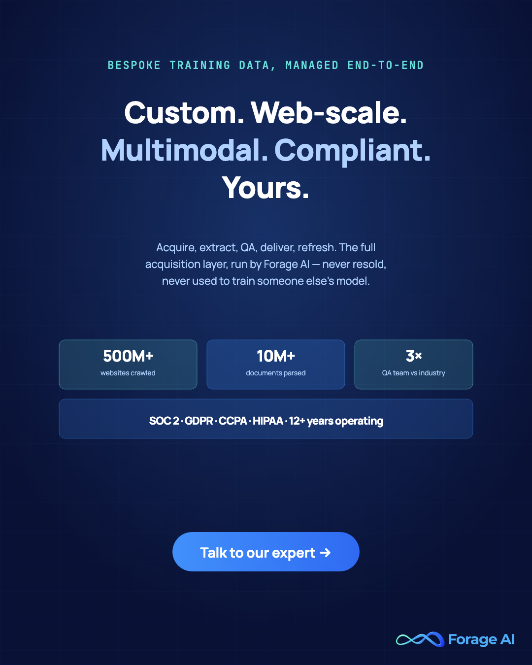 Forage AI promotional banner: bespoke training data, managed end-to-end — with full compliance stack.