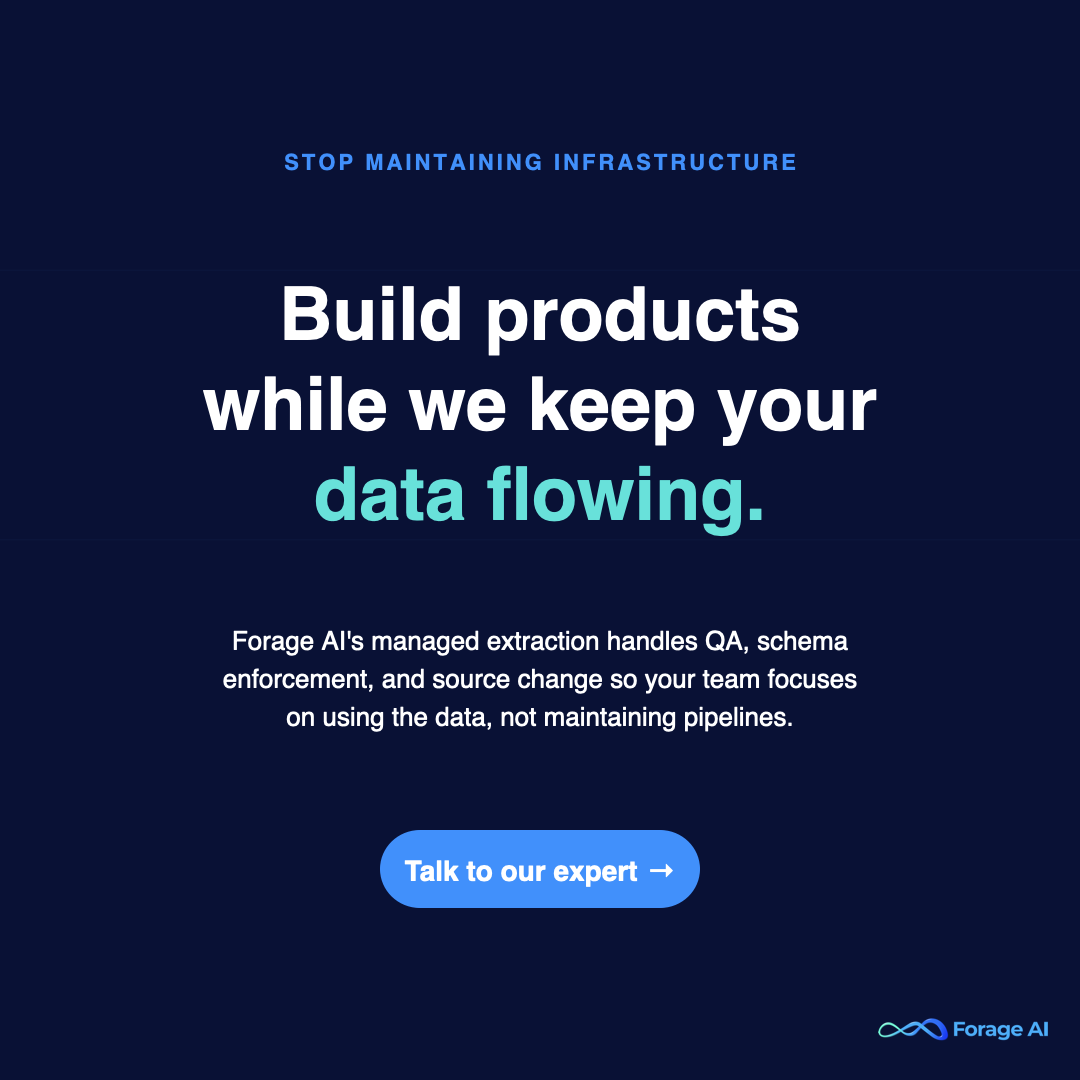 Promo banner for Forage AI's managed web data extraction service, end-of-section CTA.