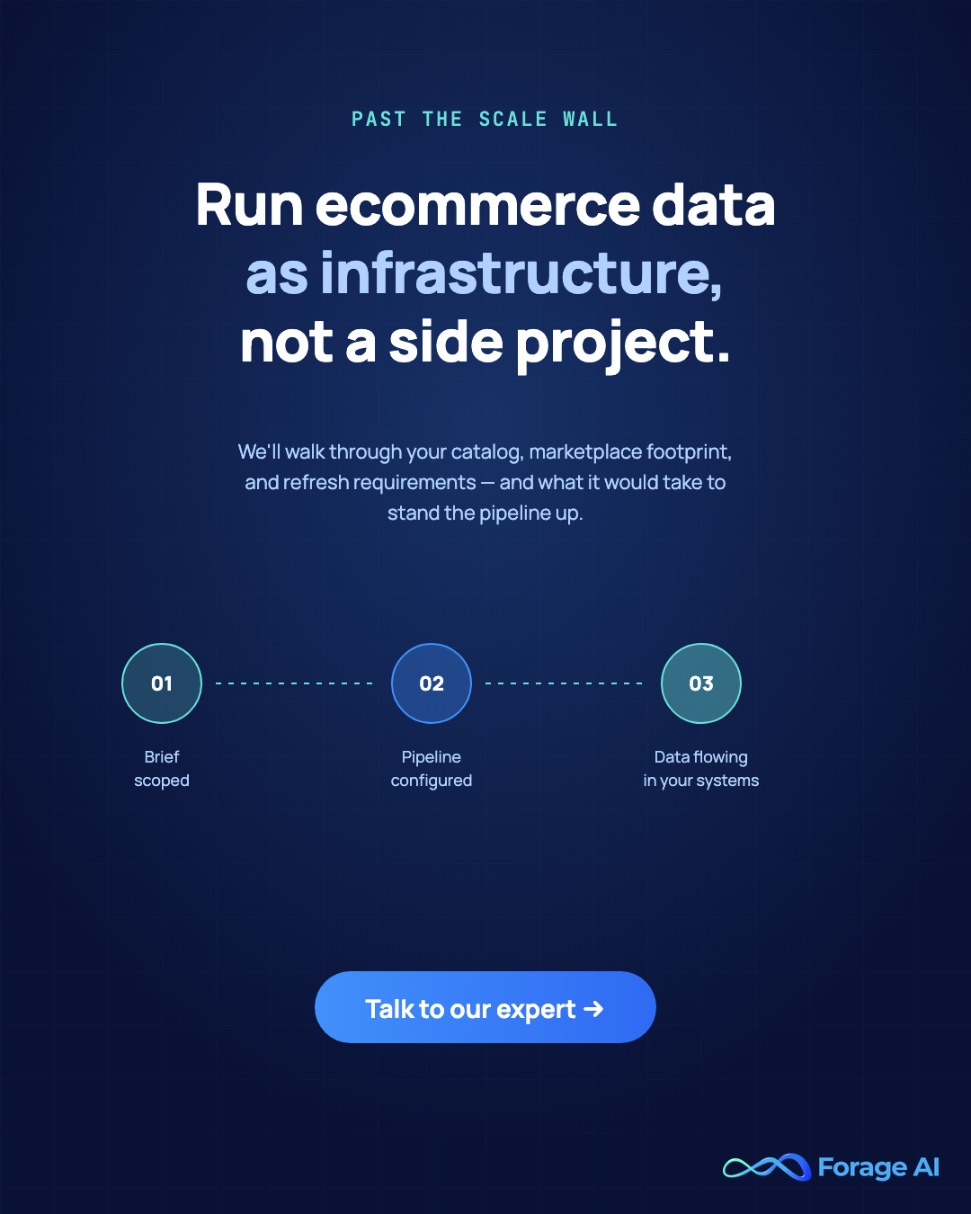 Promotional CTA — talk to a Forage AI expert about managed ecommerce data scraping for pricing, catalog, and review data at scale.