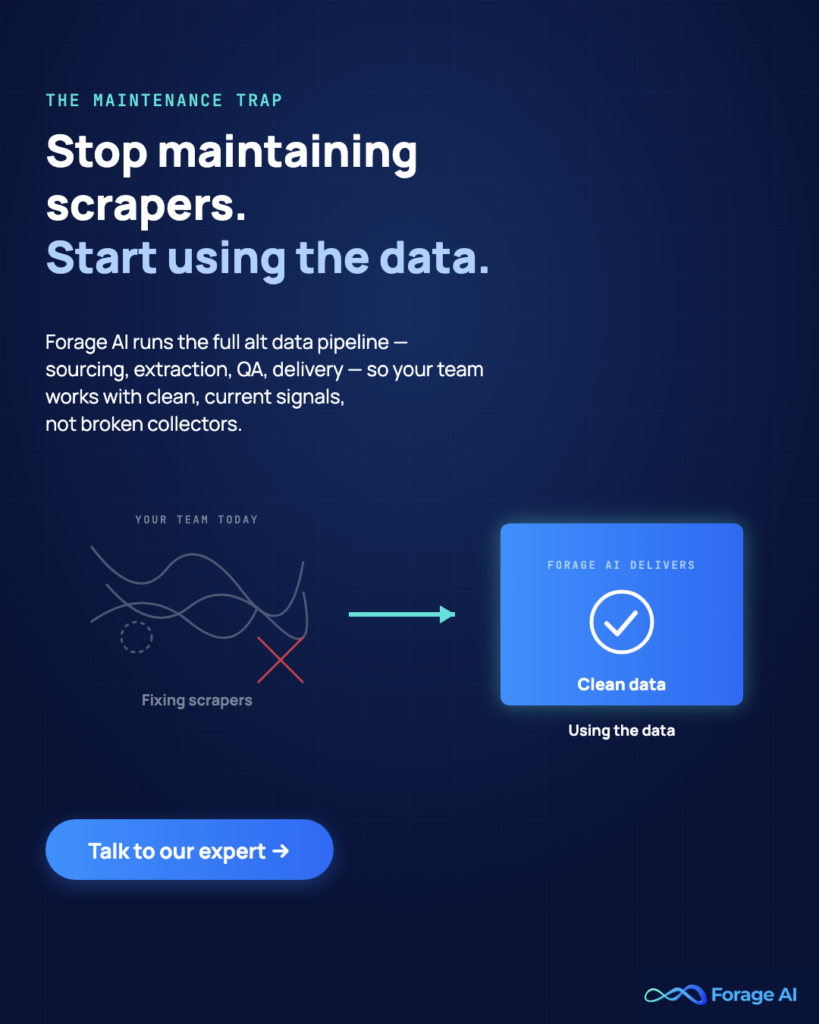 Image #P1 — Stop maintaining scrapers. Start using the data.

Alt text: Forage AI promotional banner.