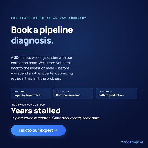Book a 30-minute RAG pipeline diagnosis with Forage AI's extraction team.