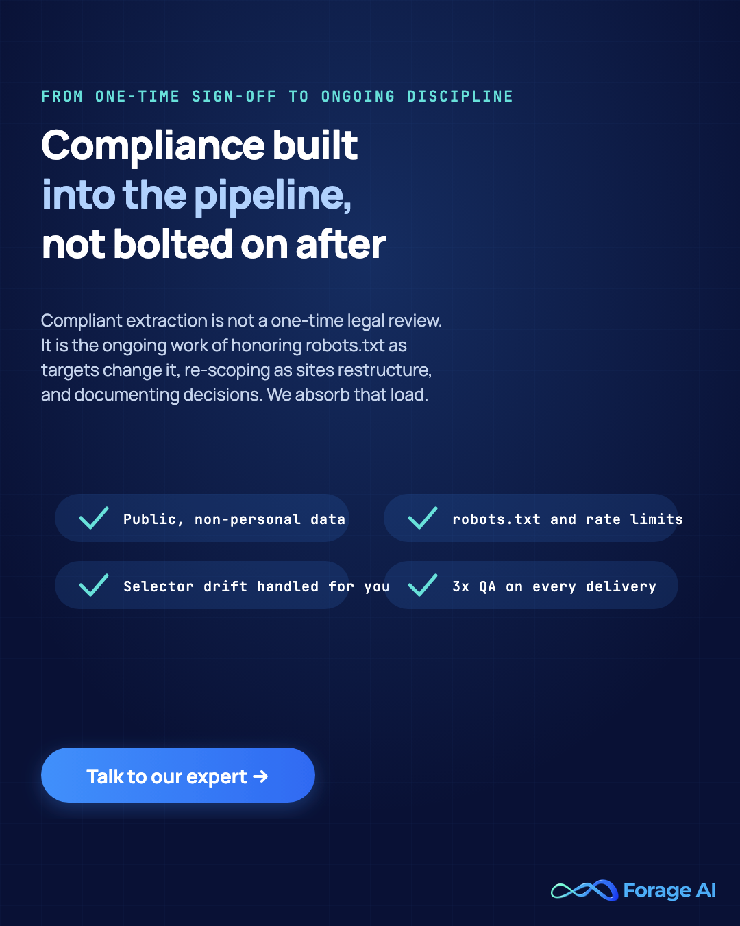 Forage AI managed compliant web data extraction banner.