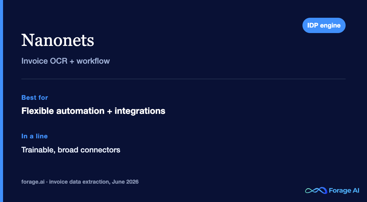 Nanonets snapshot: invoice OCR and IDP with workflow automation and broad integrations