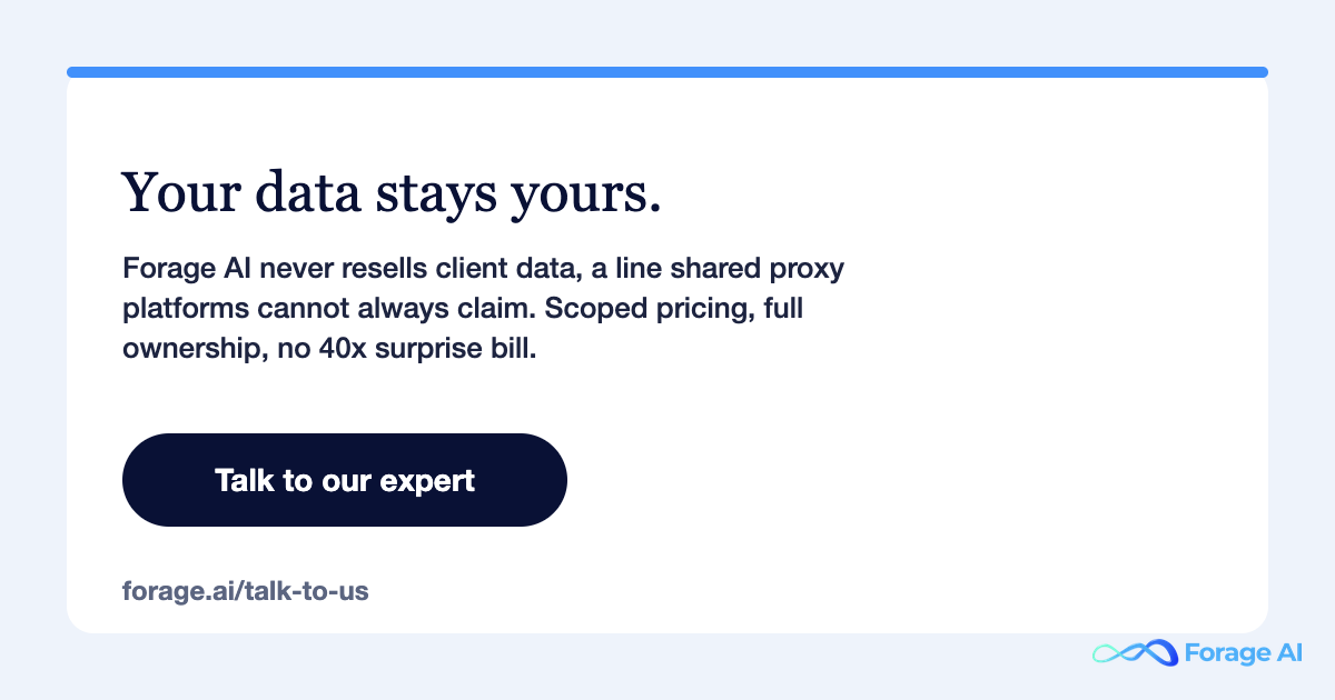 Forage never resells client data. Talk to our expert.