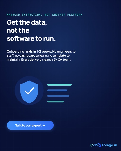 Forage AI promotional banner reading get the data, not the software to run, with a talk to our expert call to action.